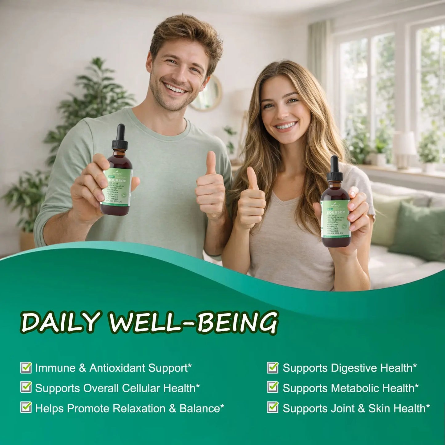 Soursop Drops 10-in-1 With Seaweed, Moringa, Black Seed Oil, Oregano, Ashwagandha, Chlorophyll Herbal Extracts Promote Overall Health Vegan 2 Fl Oz Kore Shopping