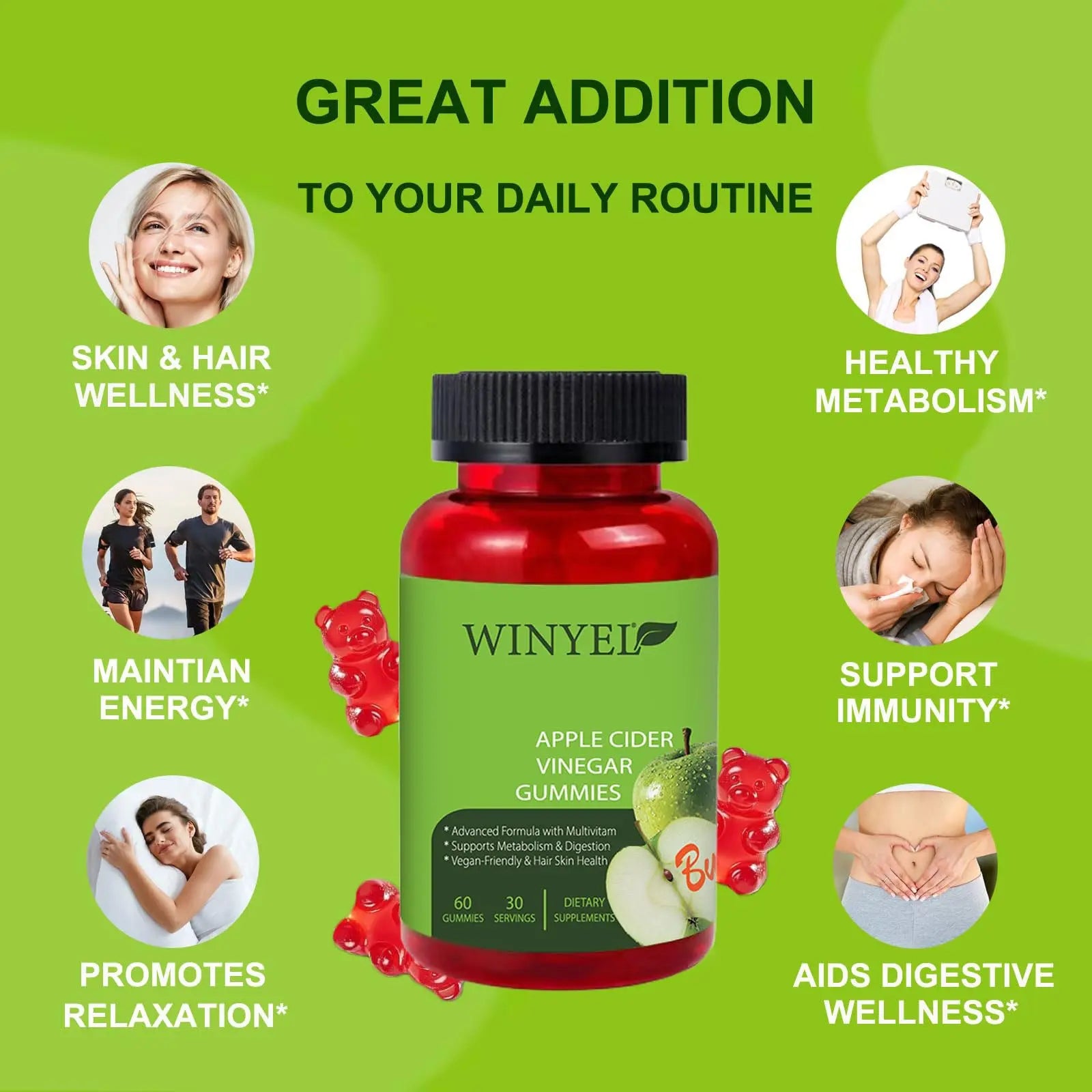 Apple Cider Vinegar Gummies Formulated To Support Normal Energy Levels  Gut Health - Supports Digestion, Detox  Cleansing - ACV Gummies WVIT B12 Dietary Edible Fitness Kore Shopping