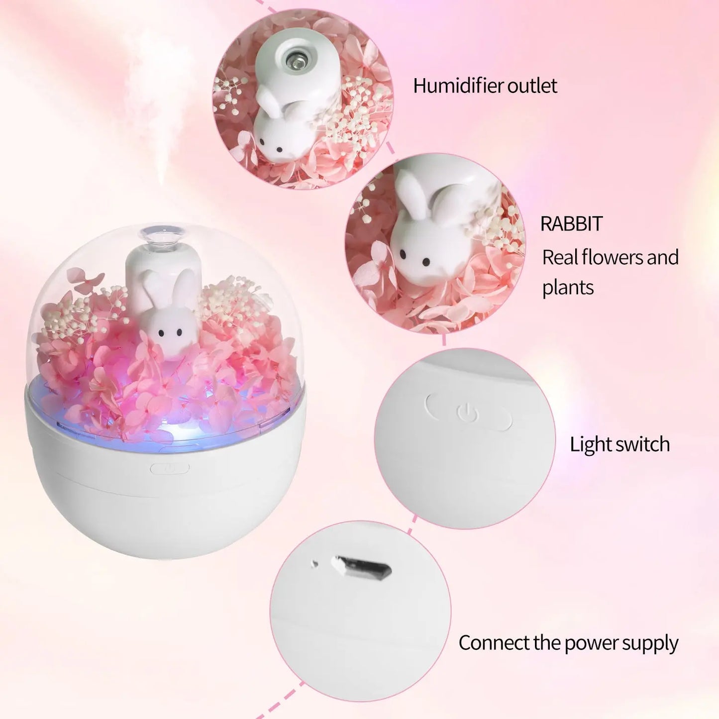 Creative Rabbit Preserved Flower Aromatherapy Humidifier - Home Bedroom Decoration, Valentine's Day & Birthday Gift For Girlfriend Kore Shopping