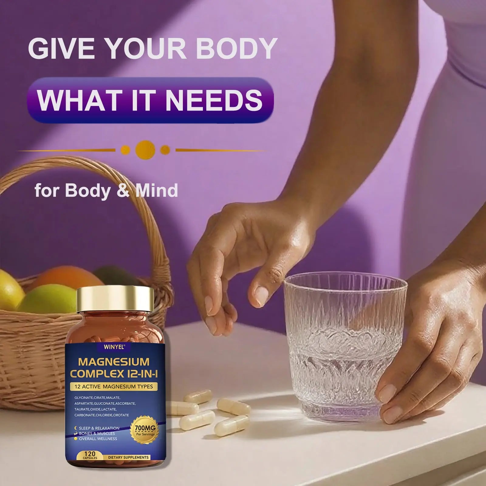 Magnesium Complex 700mg 12 In 1 Magnesium Supplement With Glycinate, Citrate, Malate  Sleep, Calm, Muscle Relaxation, Heart Health Support Vegan 120 Capsules Kore Shopping