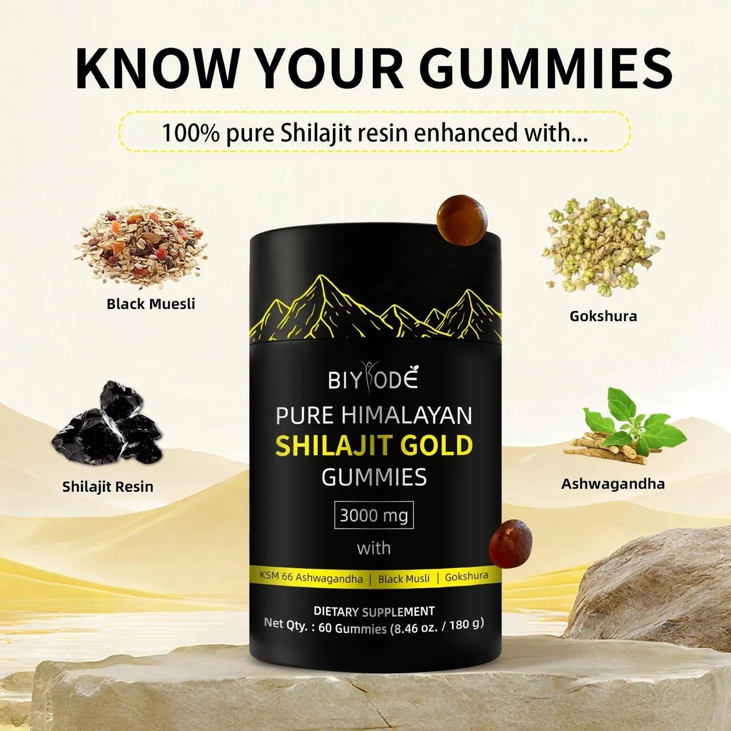 Pure Himalayan Shilajit Gummies  With Ashwagandha, Gokshura & Other Herbs No Added Sugar 60 Chewables Edible Supplement Kore Shopping