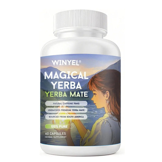 WINYEL Yerba Mate Capsules  75mg Natural Caffeine Per Capsule  Natural Plant-Based Energy & Focus Support  Supports Mental Clarity & Digestive Wellness Gut Health  60 Capsules Kore Shopping