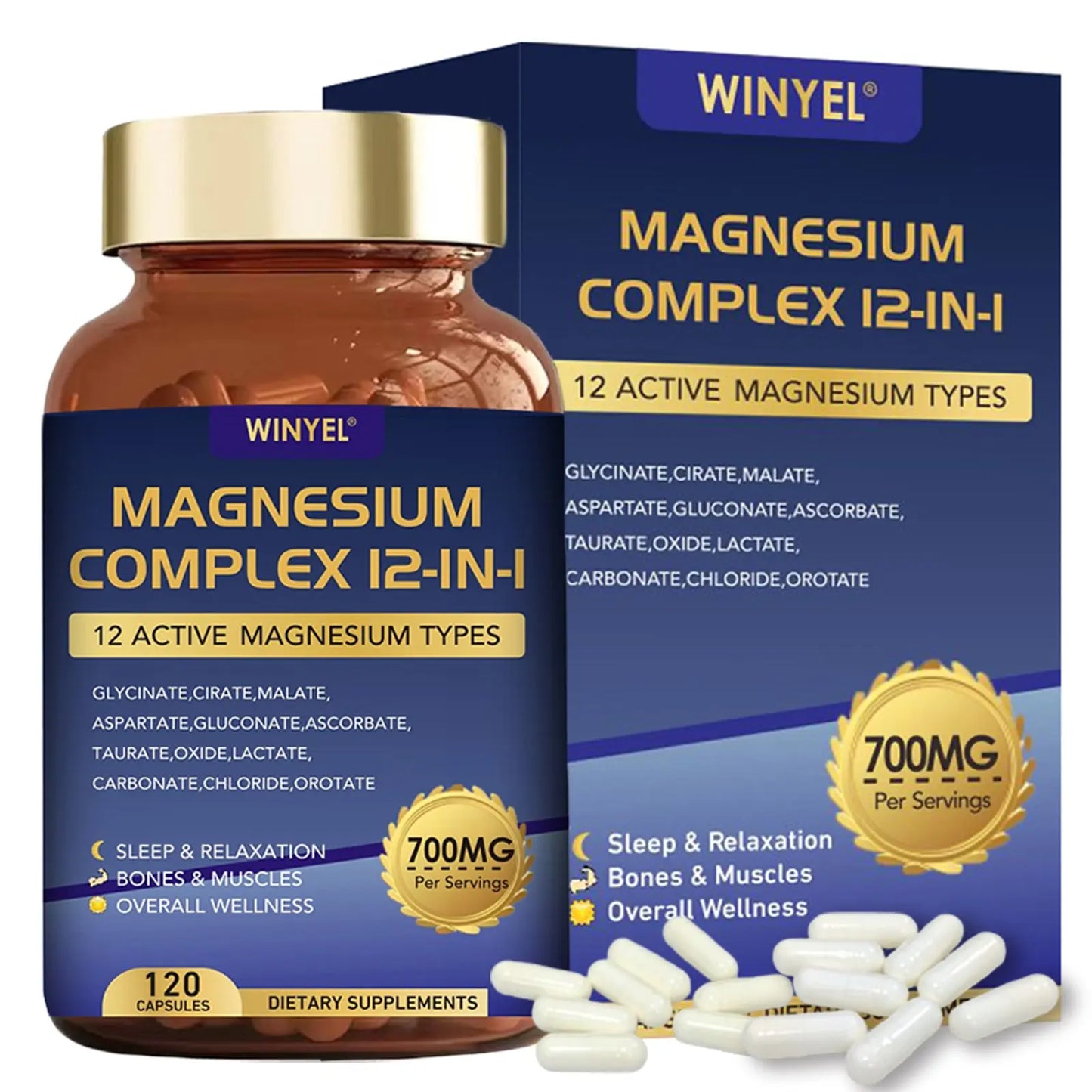 Magnesium Complex 700mg 12 In 1 Magnesium Supplement With Glycinate, Citrate, Malate  Sleep, Calm, Muscle Relaxation, Heart Health Support Vegan 120 Capsules Kore Shopping