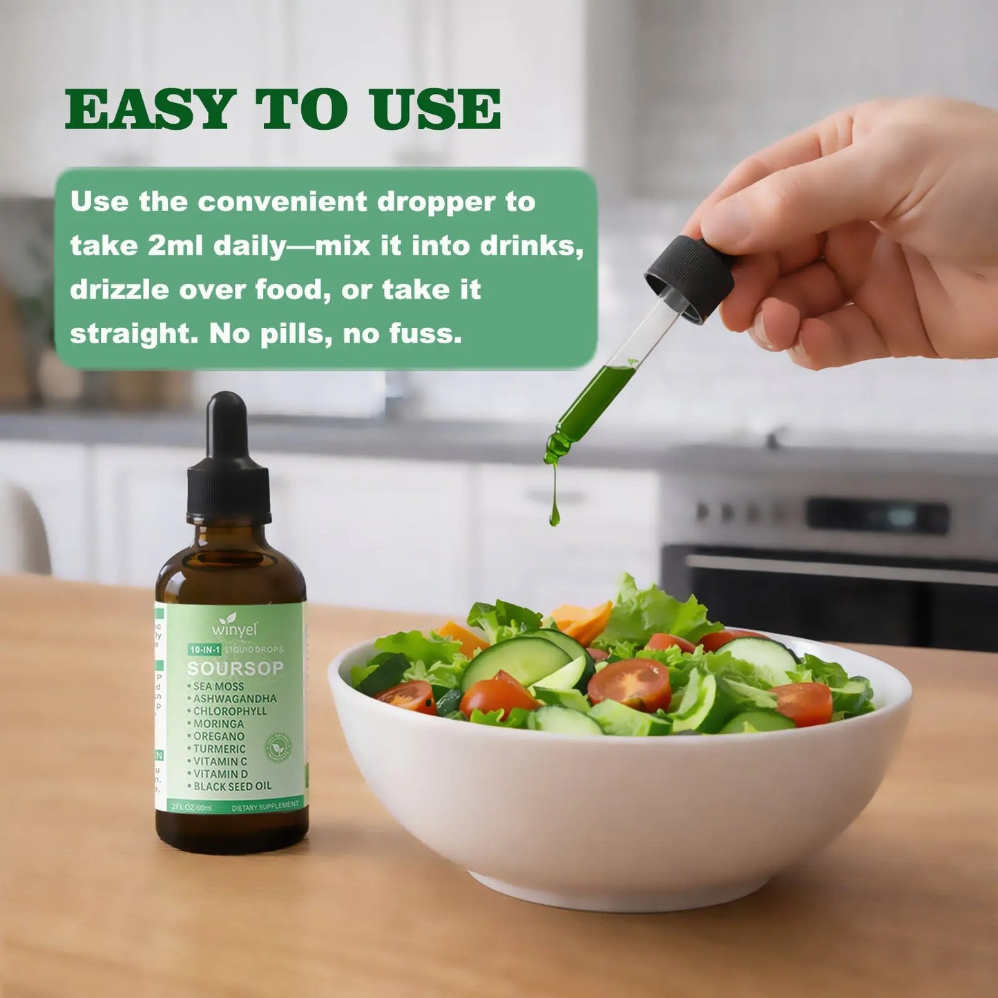 Soursop Drops 10-in-1 With Seaweed, Moringa, Black Seed Oil, Oregano, Ashwagandha, Chlorophyll  Herbal Extracts Promote Overall Health  Vegan 2 Fl Oz Kore Shopping