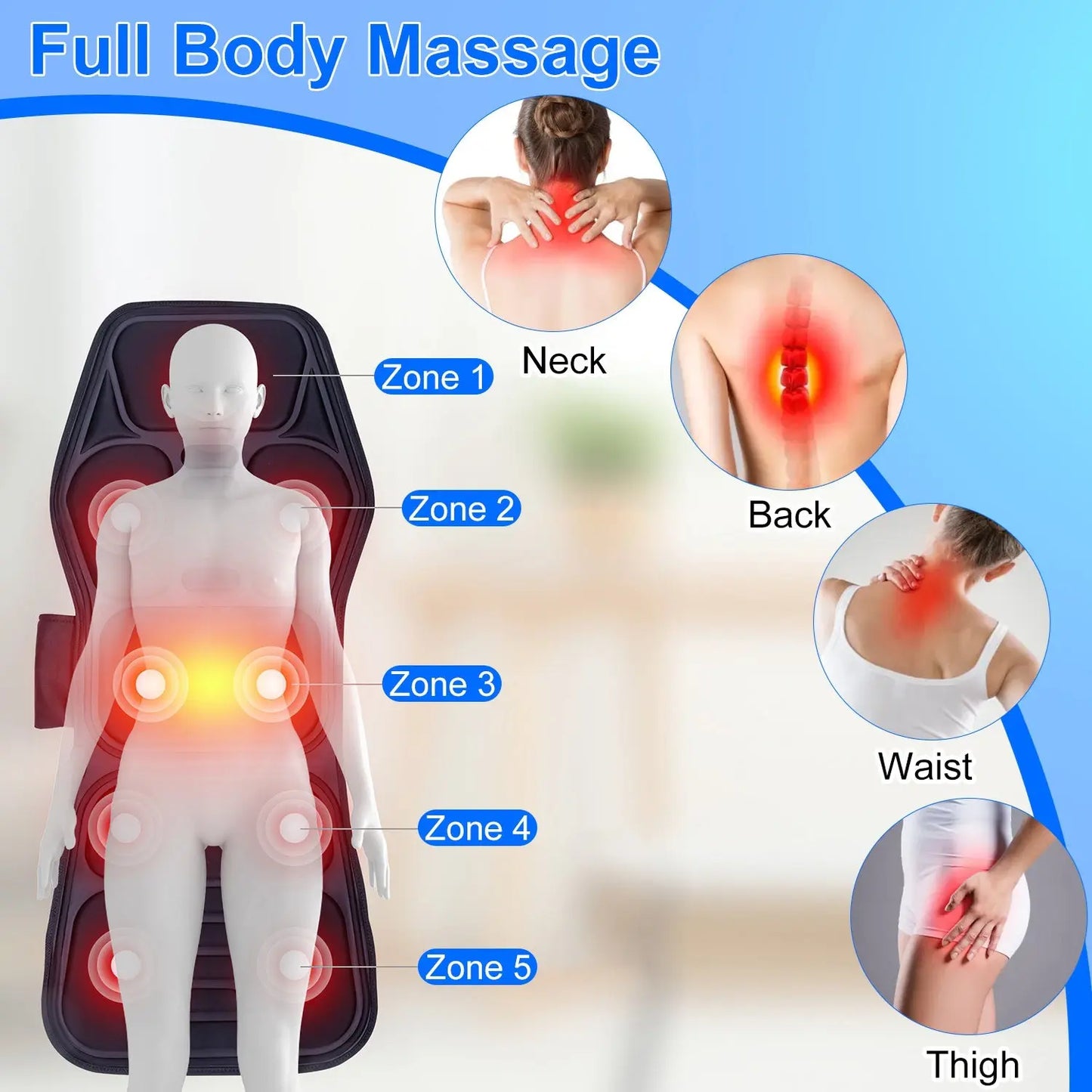 1Pc Full Body Massage Chair Pad With Heat Multifunctional Back Massager With Pinpoint Massage Vibration Timer For Home Office Car Use Kore Shopping