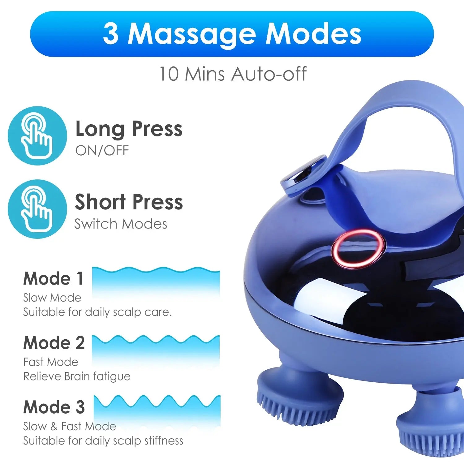 1Pc Electric Scalp Massager Rechargeable Head Mssager IPX7 Waterproof Dog Cat Massager With Red Light 3 Modes 3 Types Of Massage Claws For Men Women Elders Kore Shopping