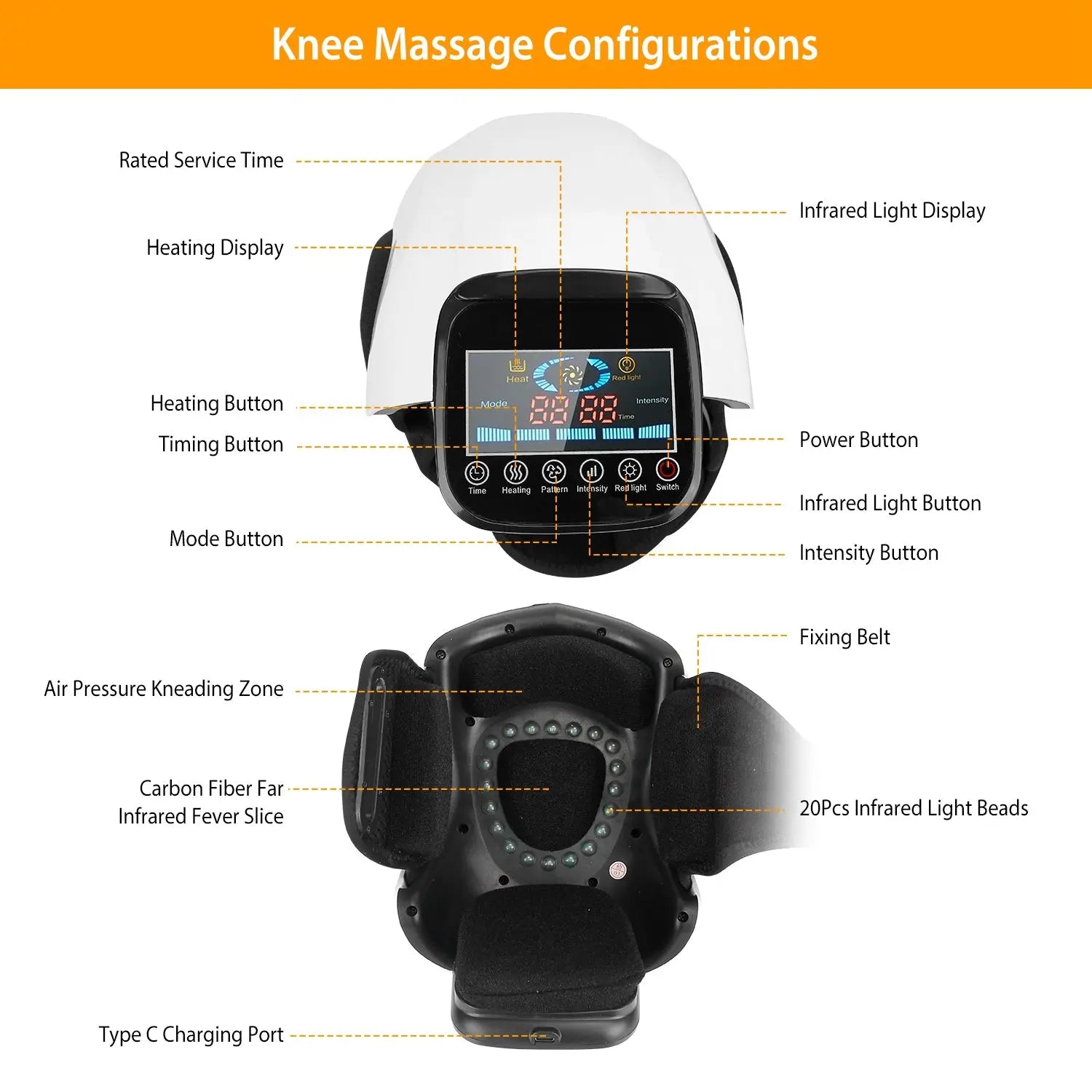 1Pc Electric Rechargeable Knee Massager Infrared Heat Pain Relief Therapy Knee Brace Wrap With Air Pressure Kneading Timer Temperature Adjustment Kore Shopping
