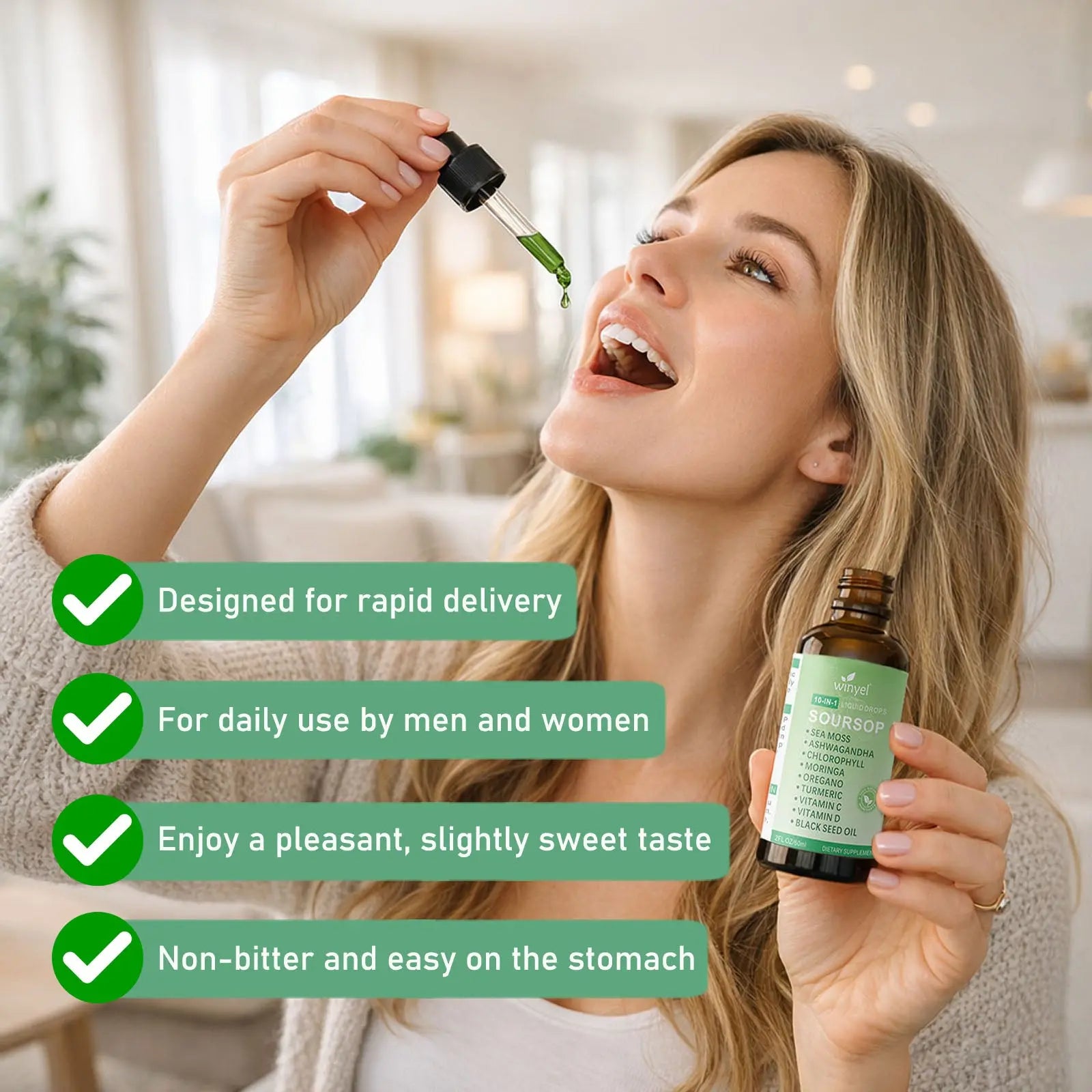 Soursop Drops 10-in-1 With Seaweed, Moringa, Black Seed Oil, Oregano, Ashwagandha, Chlorophyll  Herbal Extracts Promote Overall Health  Vegan 2 Fl Oz Kore Shopping