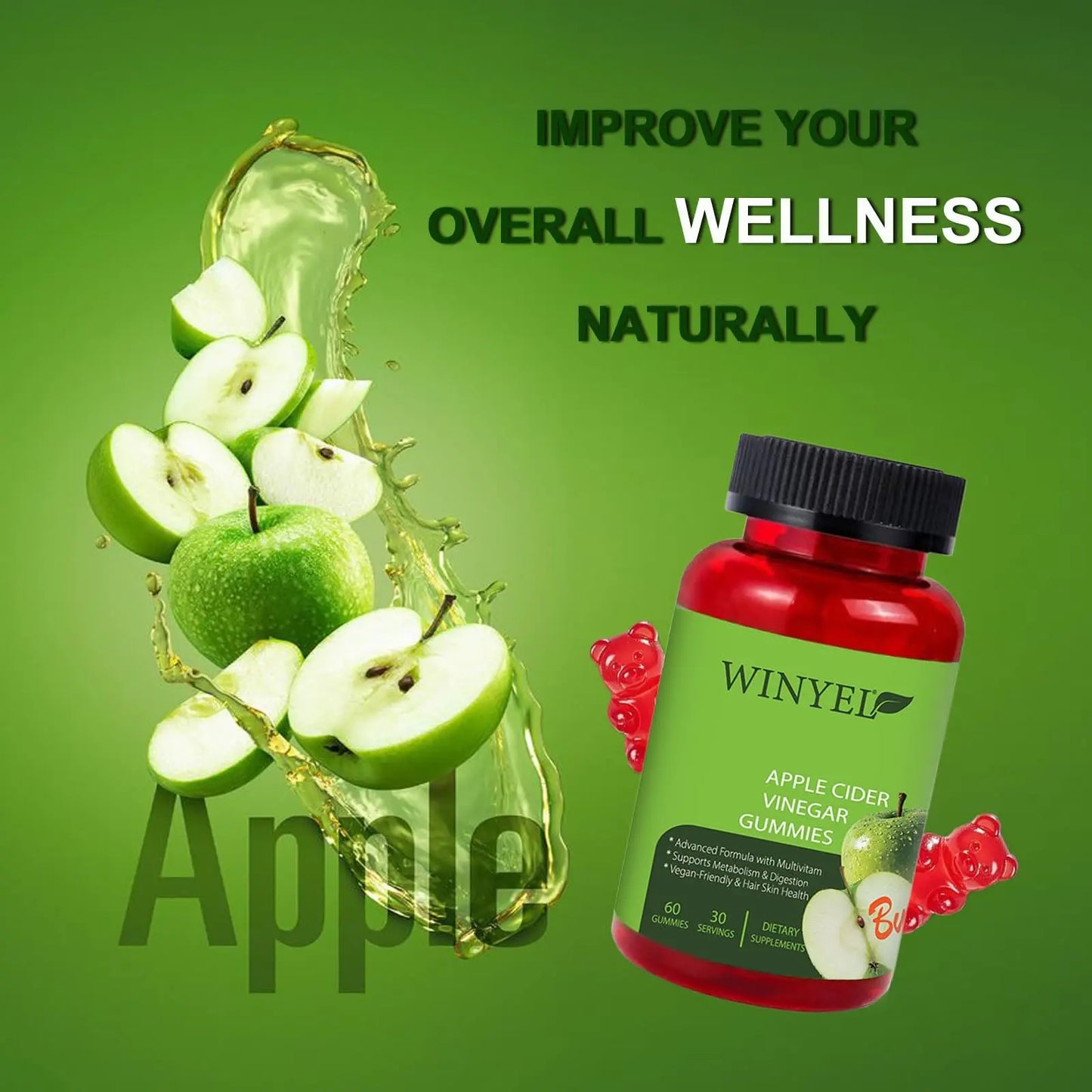 Apple Cider Vinegar Gummies Formulated To Support Normal Energy Levels  Gut Health - Supports Digestion, Detox  Cleansing - ACV Gummies WVIT B12 Dietary Edible Fitness Kore Shopping