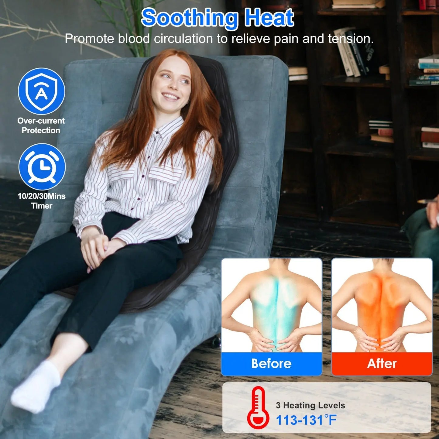 1Pc Full Body Massage Chair Pad With Heat Multifunctional Back Massager With Pinpoint Massage Vibration Timer For Home Office Car Use Kore Shopping