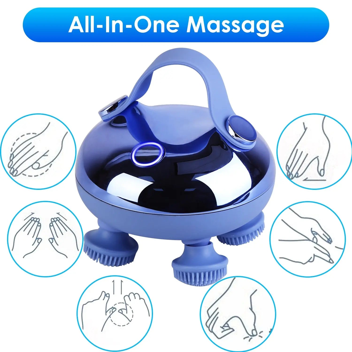 1Pc Electric Scalp Massager Rechargeable Head Mssager IPX7 Waterproof Dog Cat Massager With Red Light 3 Modes 3 Types Of Massage Claws For Men Women Elders Kore Shopping