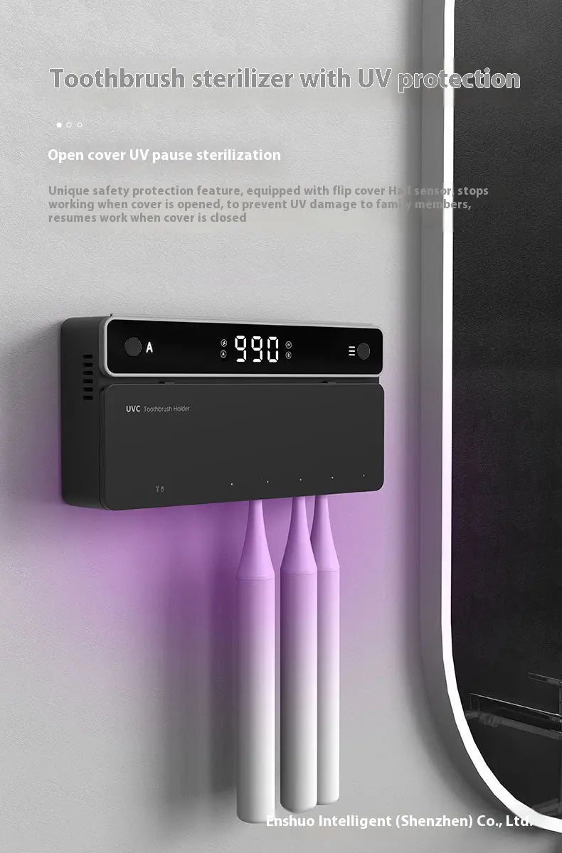 Toothbrush Sterilizer, Ultraviolet Disinfection Box, Automatic Drying Electric Bathroom Shelf, Wall-mounted, Drill-free Kore Shopping