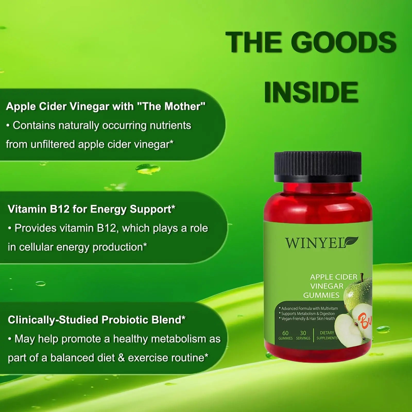 Apple Cider Vinegar Gummies Formulated To Support Normal Energy Levels  Gut Health - Supports Digestion, Detox  Cleansing - ACV Gummies WVIT B12 Dietary Edible Fitness Kore Shopping