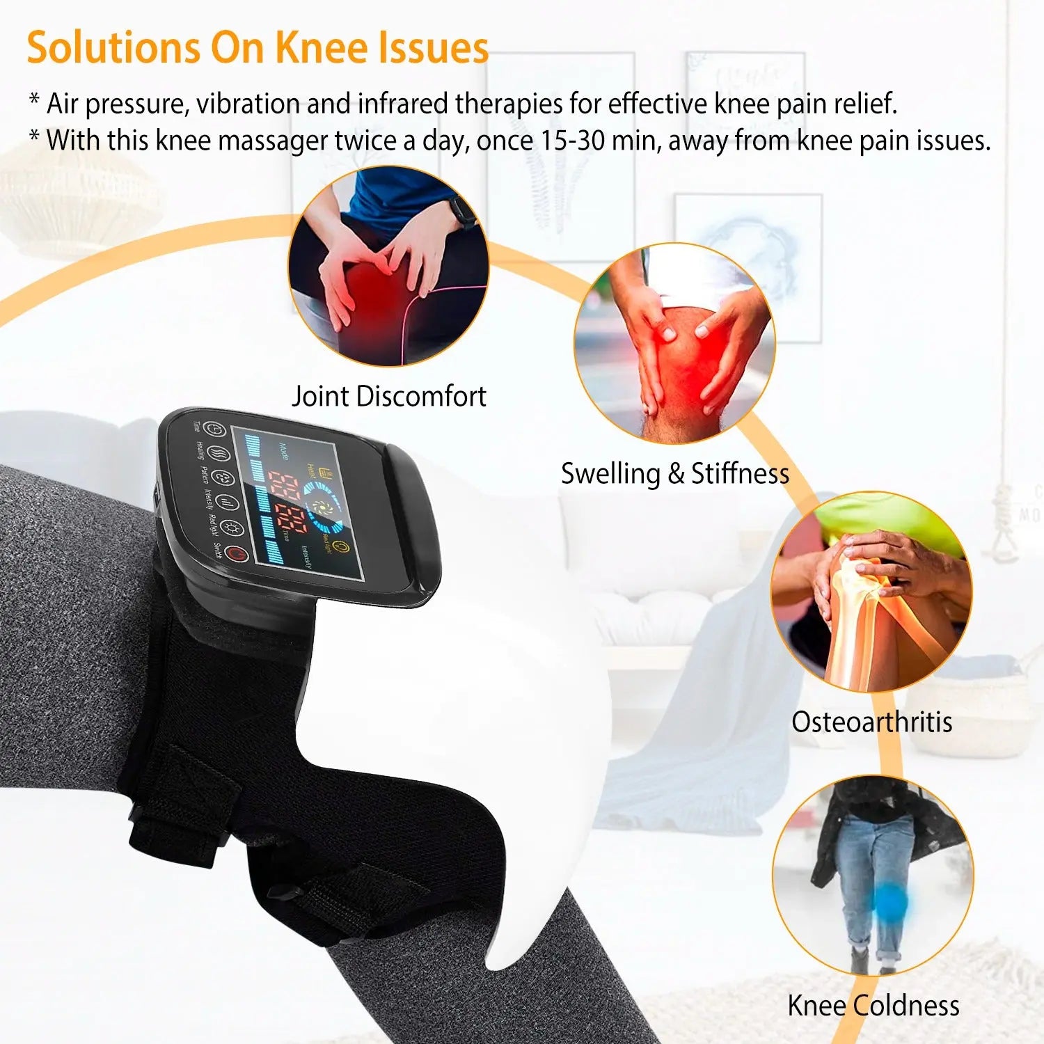 1Pc Electric Rechargeable Knee Massager Infrared Heat Pain Relief Therapy Knee Brace Wrap With Air Pressure Kneading Timer Temperature Adjustment Kore Shopping