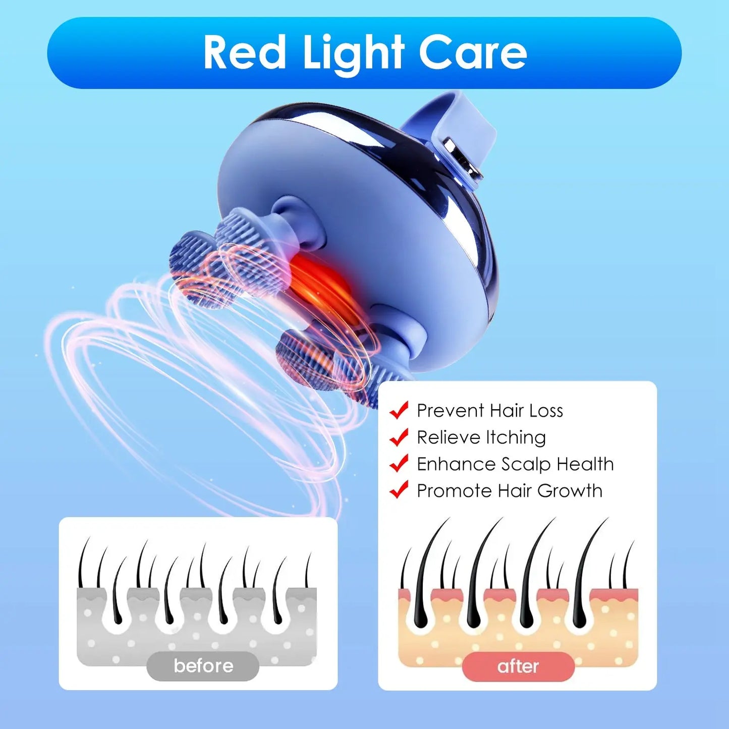 1Pc Electric Scalp Massager Rechargeable Head Mssager IPX7 Waterproof Dog Cat Massager With Red Light 3 Modes 3 Types Of Massage Claws For Men Women Elders Kore Shopping
