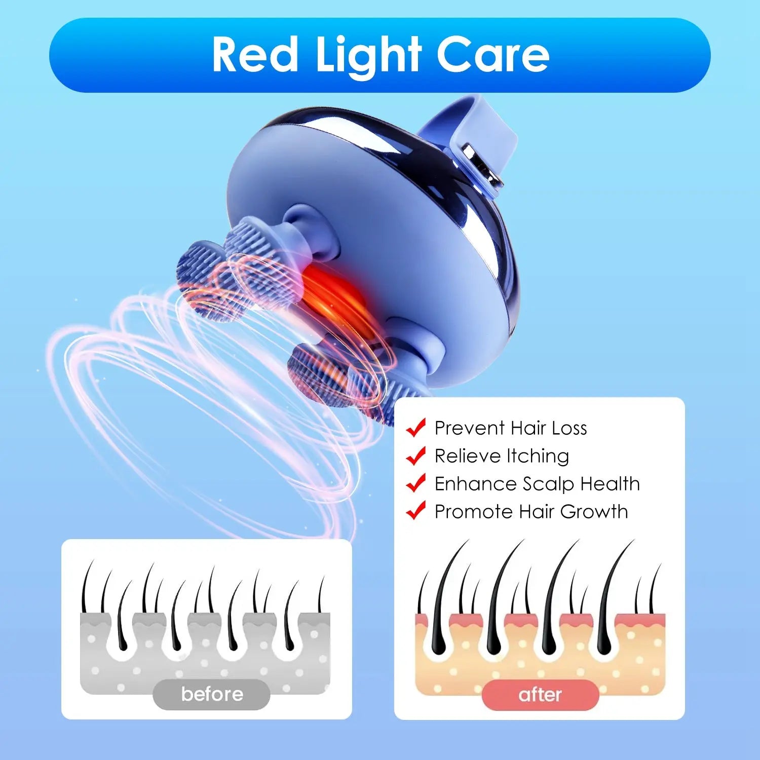 1Pc Electric Scalp Massager Rechargeable Head Mssager IPX7 Waterproof Dog Cat Massager With Red Light 3 Modes 3 Types Of Massage Claws For Men Women Elders Kore Shopping