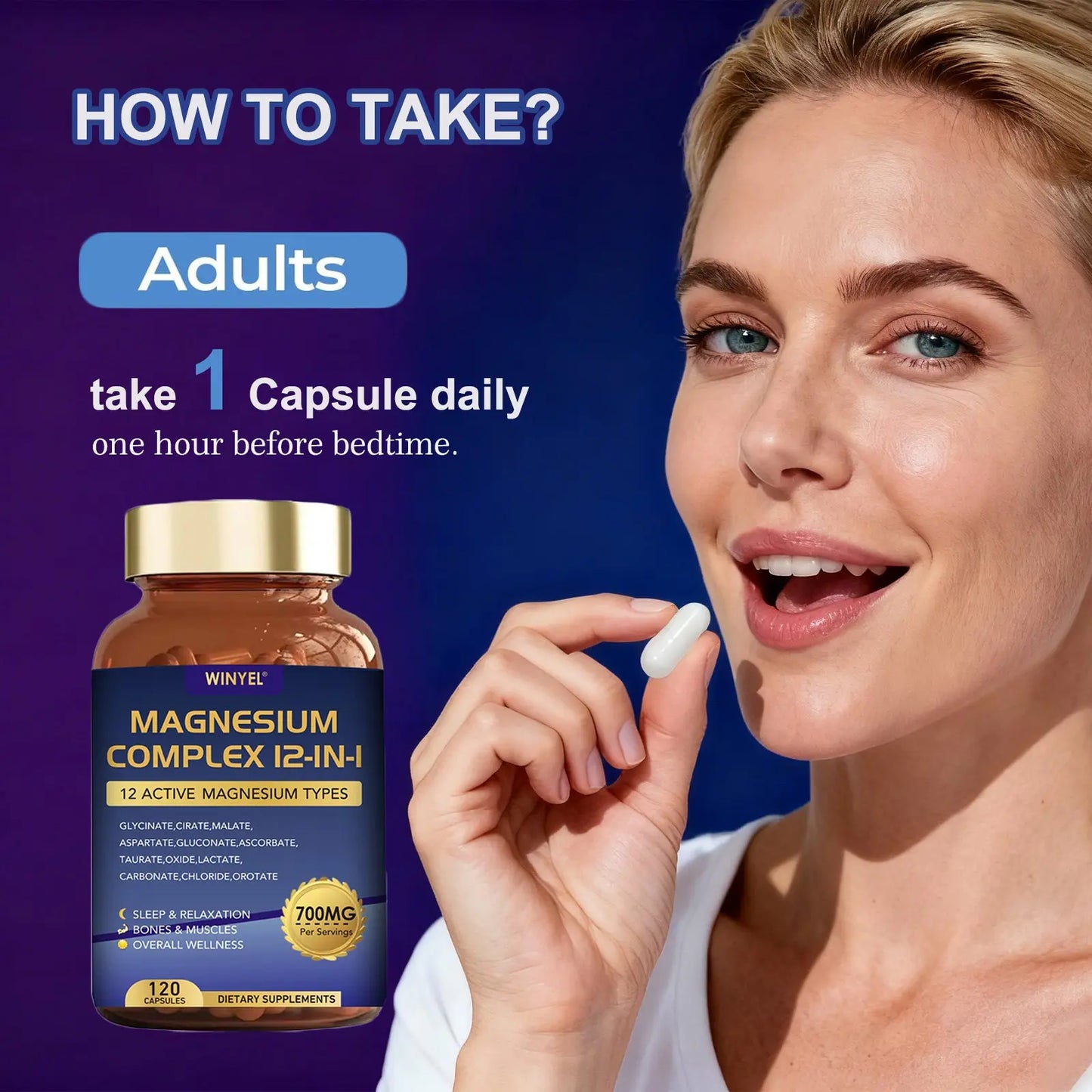 Magnesium Complex 700mg 12 In 1 Magnesium Supplement With Glycinate, Citrate, Malate  Sleep, Calm, Muscle Relaxation, Heart Health Support Vegan 120 Capsules Kore Shopping