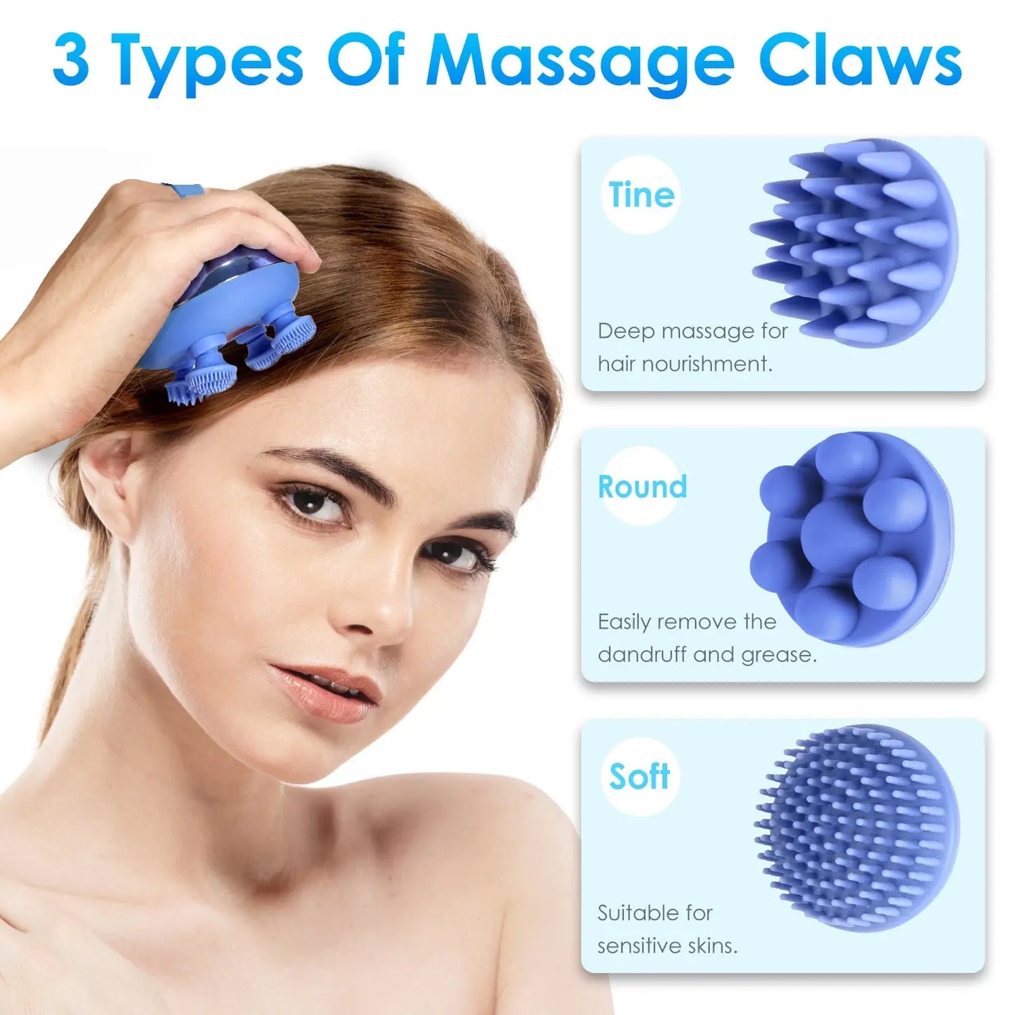 1Pc Electric Scalp Massager Rechargeable Head Mssager IPX7 Waterproof Dog Cat Massager With Red Light 3 Modes 3 Types Of Massage Claws For Men Women Elders Kore Shopping