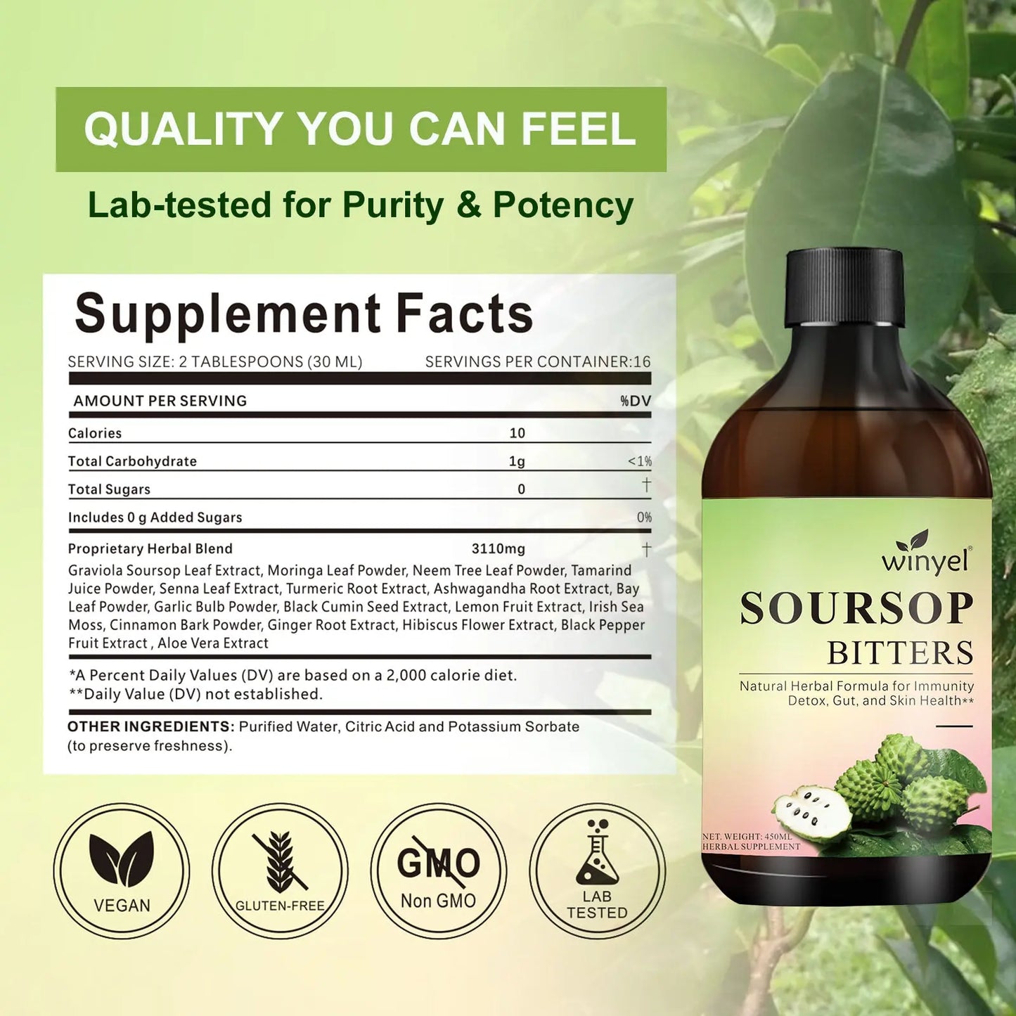 Soursop Liquid Contains Black Seeds, Moringa, And Turmeric, And Is Beneficial For Digestion And Gut Health, As Well As Providing Antioxidants, Skin Health, And Immune Support. It's A Pure 16-herb Form Kore Shopping